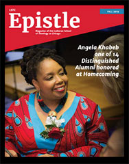 Cover of the Fall 2019 Epistile, Angela Khabeb, a distinguished alumni award winner is featured