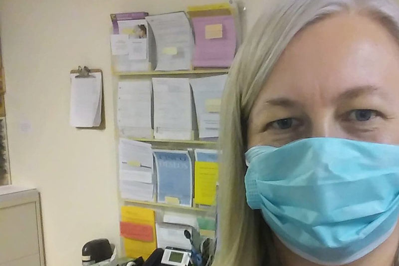 Lora Salley (2020, MAM) in a surgical mask