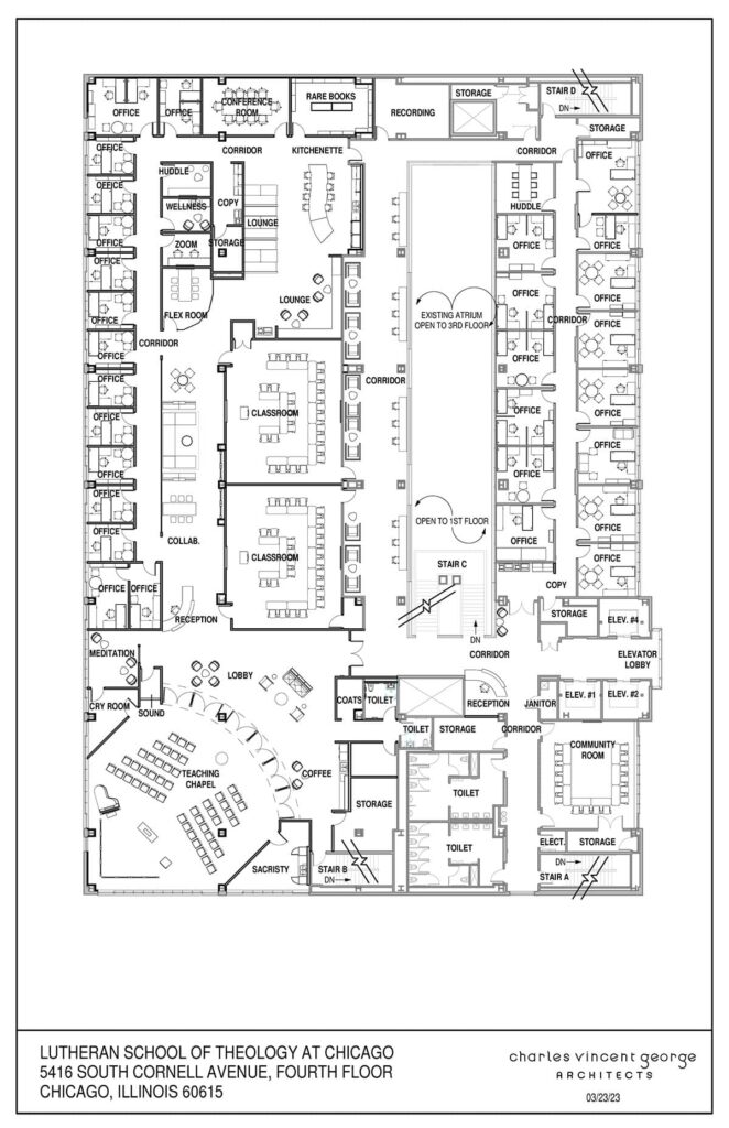 A blueprint of the plans for LSTC's new home on the 4th floor of the Catholic Theological Union