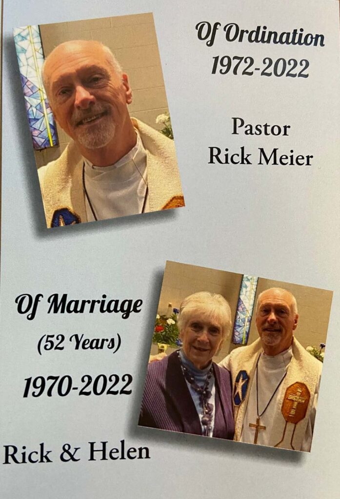 A copy of the invitation to the celebration of Rev. Dr. Meier’s 50th anniversary of ordination and 52nd marriage anniversary