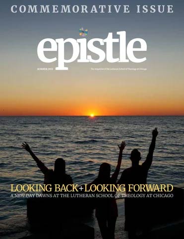Cover for the May 2023 Commemorative edition of Epistle, featuring a silhouette of people celebrating as they watch the sun rise over Lake Michigan