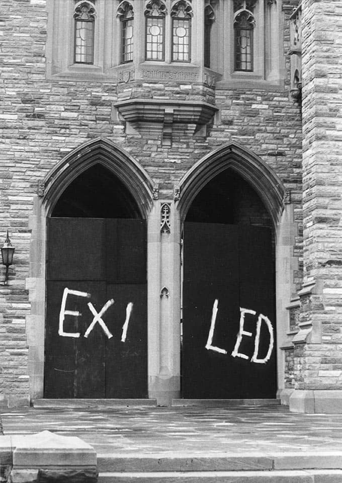 Exiled on doors of seminary, Seminex walkout, Concordia Seminary, St. Louis, Missouri.