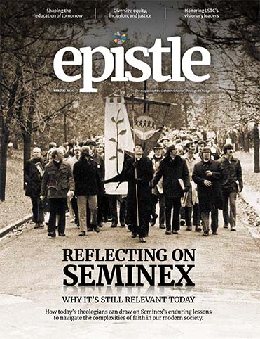 Cover of the Spring 2024 edition of Epistle Magazine, featuring a black and white image of the Seminex walkout procession in the 1970s