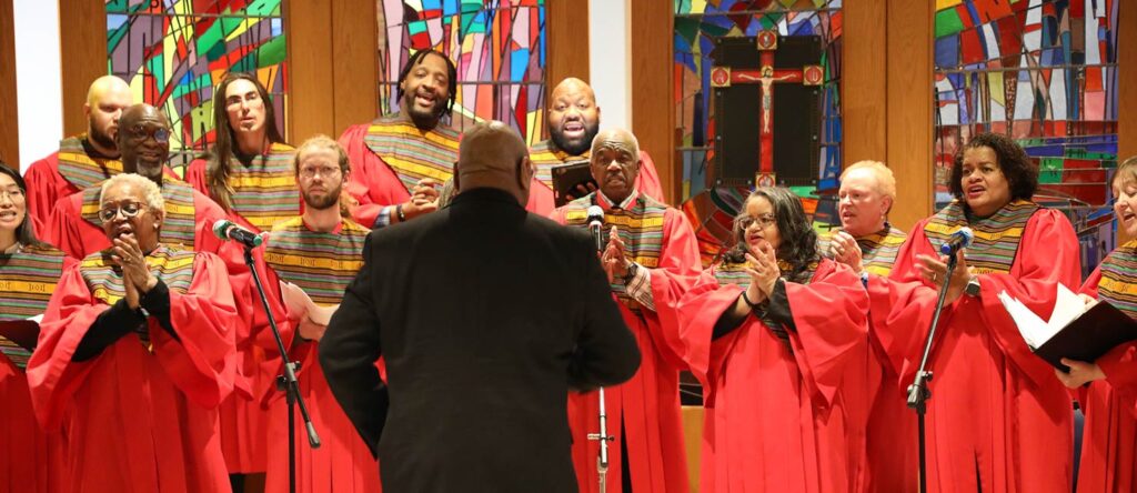 Keith Hampton leading the gospel choir.