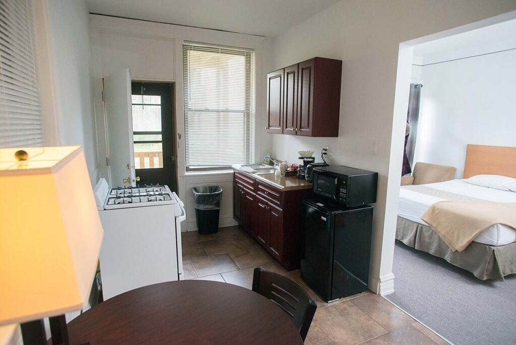 A kitchen in LSTC guest housing.