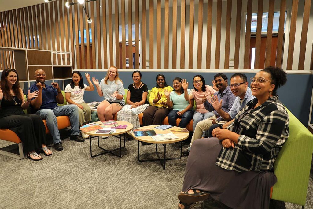 Incoming LSTC students congregating in the lounge on LSTC's campus.