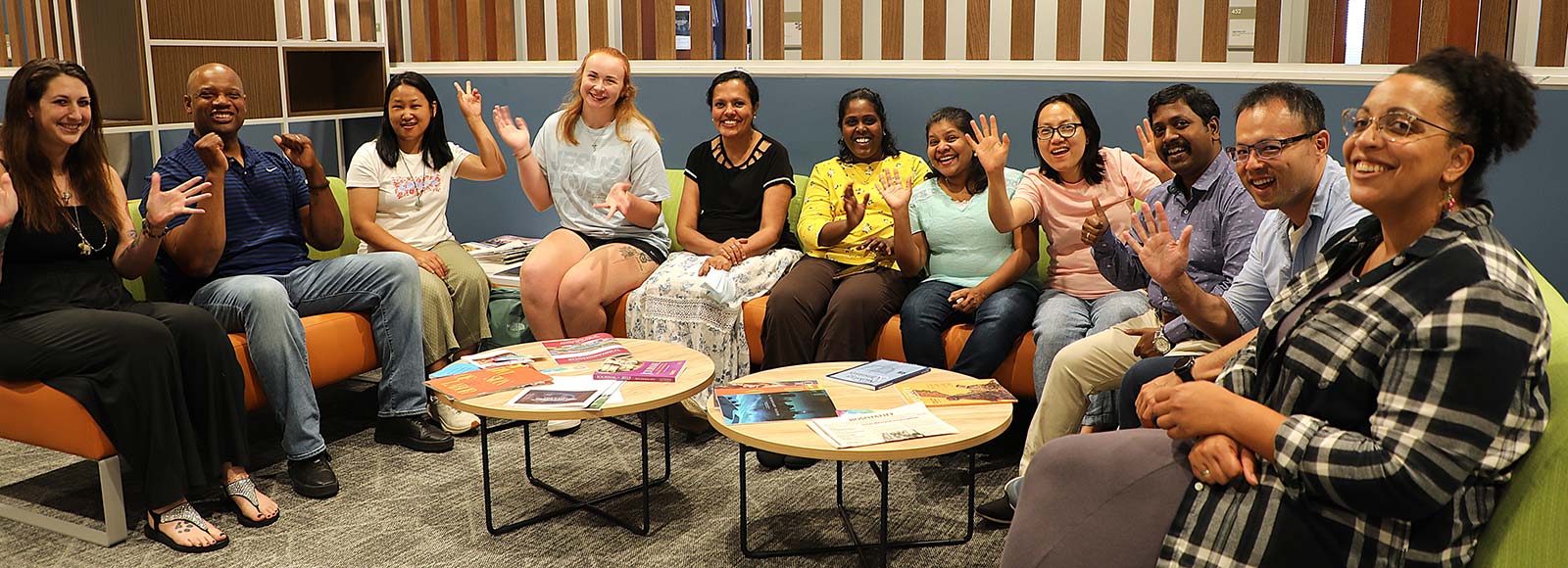 Incoming LSTC students congregating in the lounge on LSTC's campus.