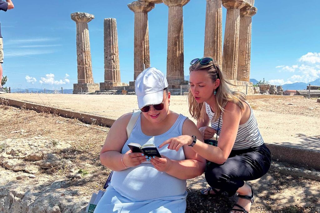 LSTC students Kylee Bestenlehner and Liza Johnson reading the Corinthians in Corinth.