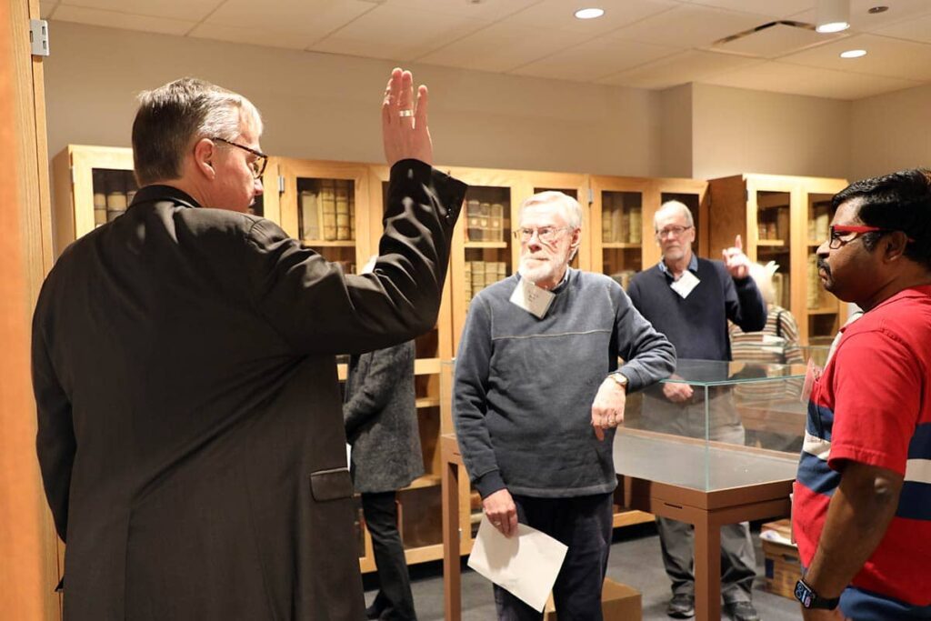 LSTC President James Nieman gives a tour of LSTC’s rare books room.