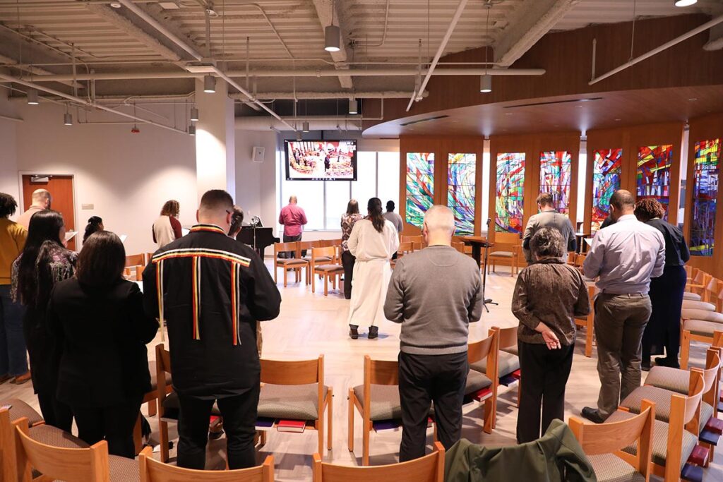 A group prayer in the LSTC Chapel.