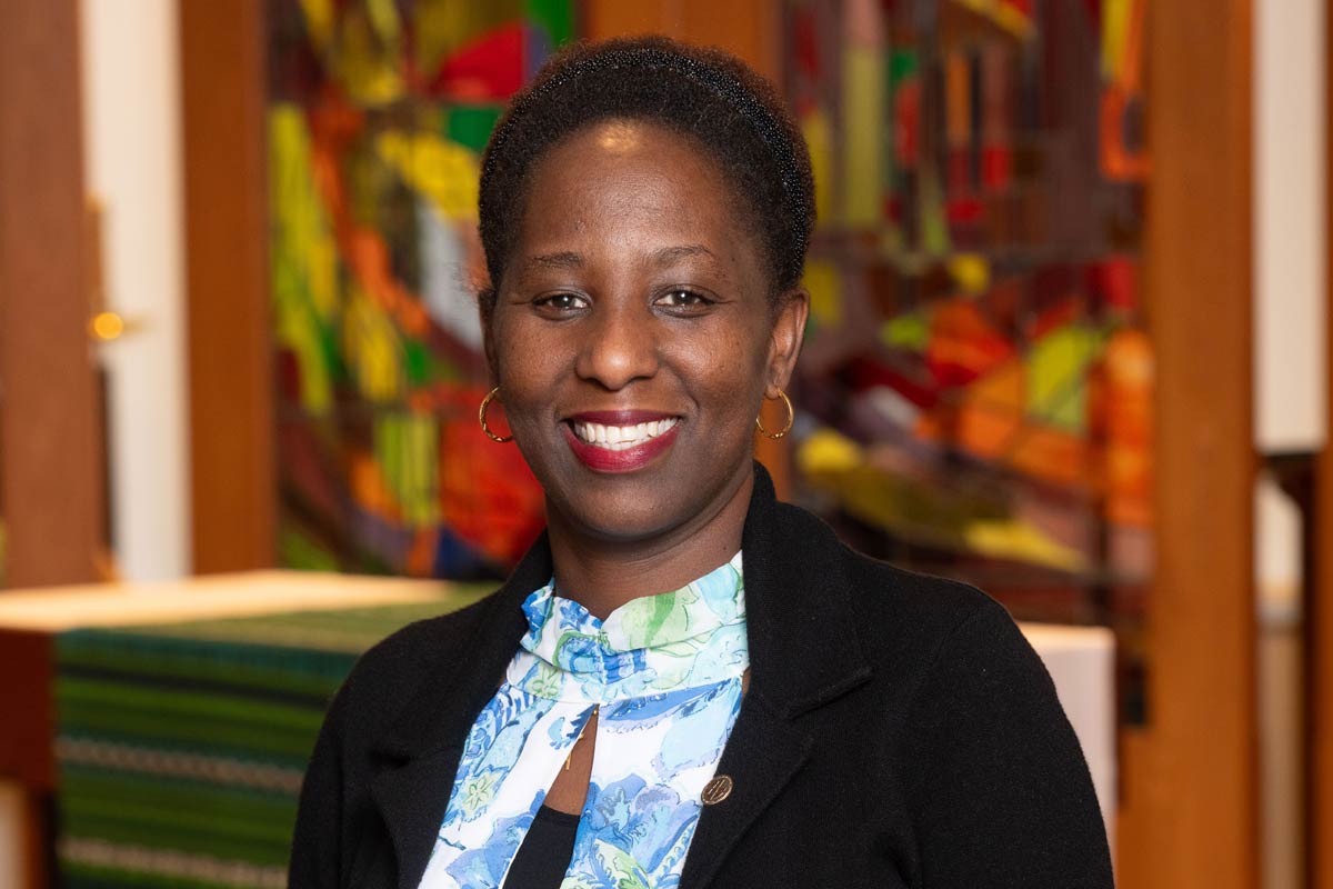 Mercy Ndosi-Shoo smiling in the LSTC Chapel.