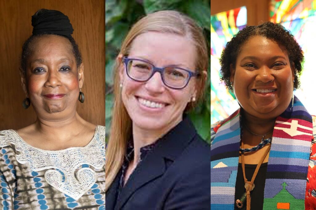 Headshots of Dr. Linda Thomas, Dr. Candace Kohli, and Min. Vimary “Vima” Couvertier-Cruz.
