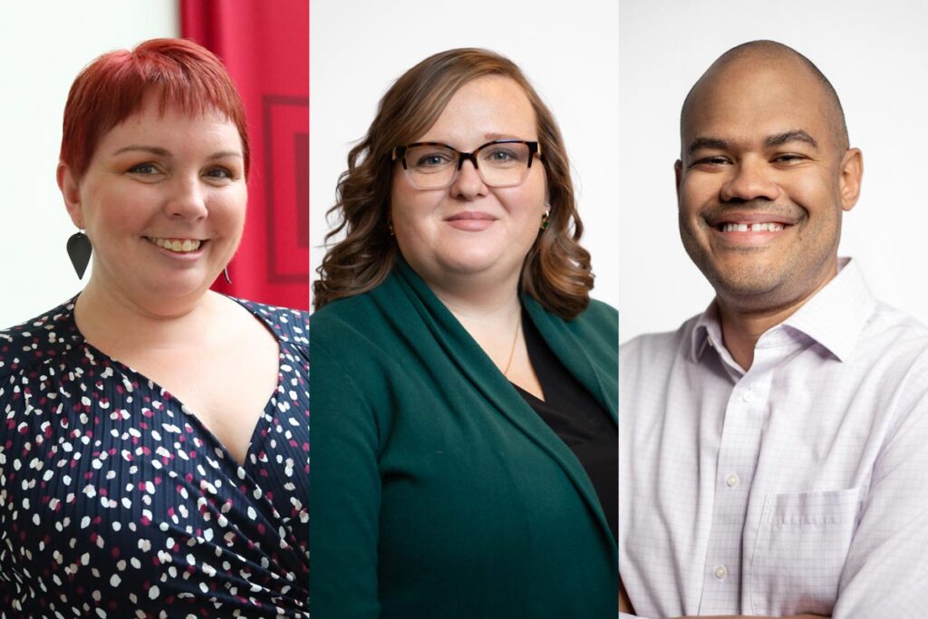 Headshots of Dr. Karri Alldredge, Rev. Dr. Brooke Petersen, and Dr. Marvin E. Wickware Jr.