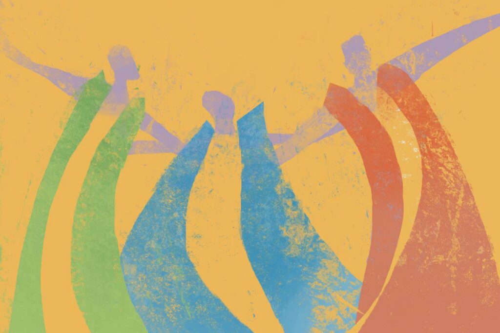 Bright, colorful artwork from the cover of the LSTC commencement program.