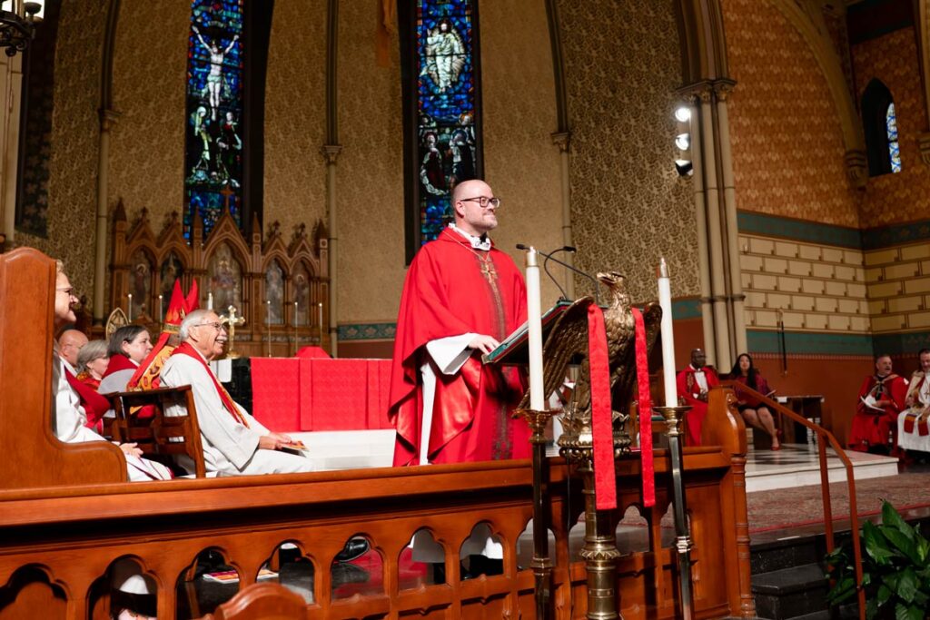 Bishop Erik Christensen leading worship.